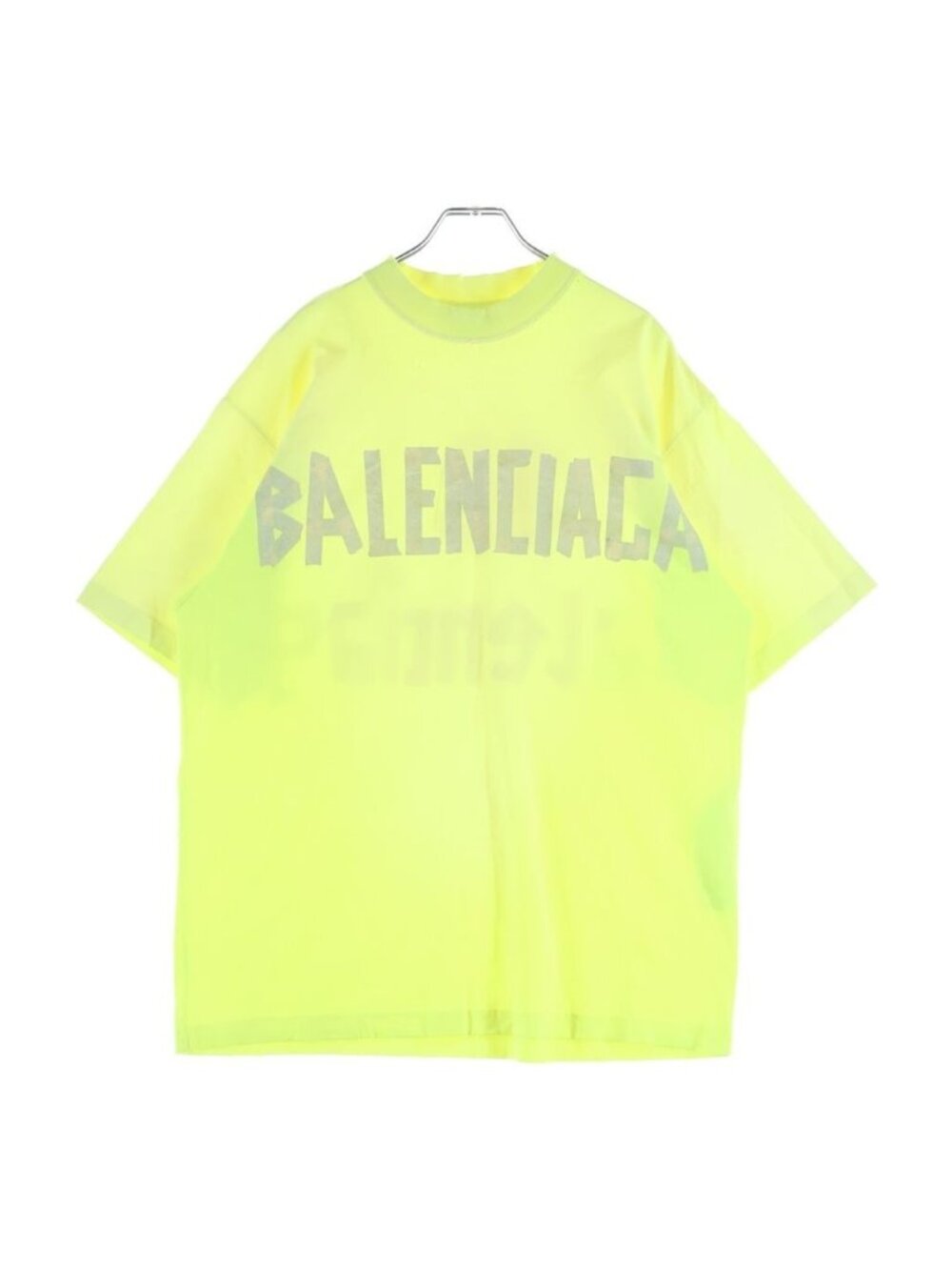 Balenciaga Tape Type Logo Print Distressed Crew Neck Short Sleeve T-Shirt Yellow